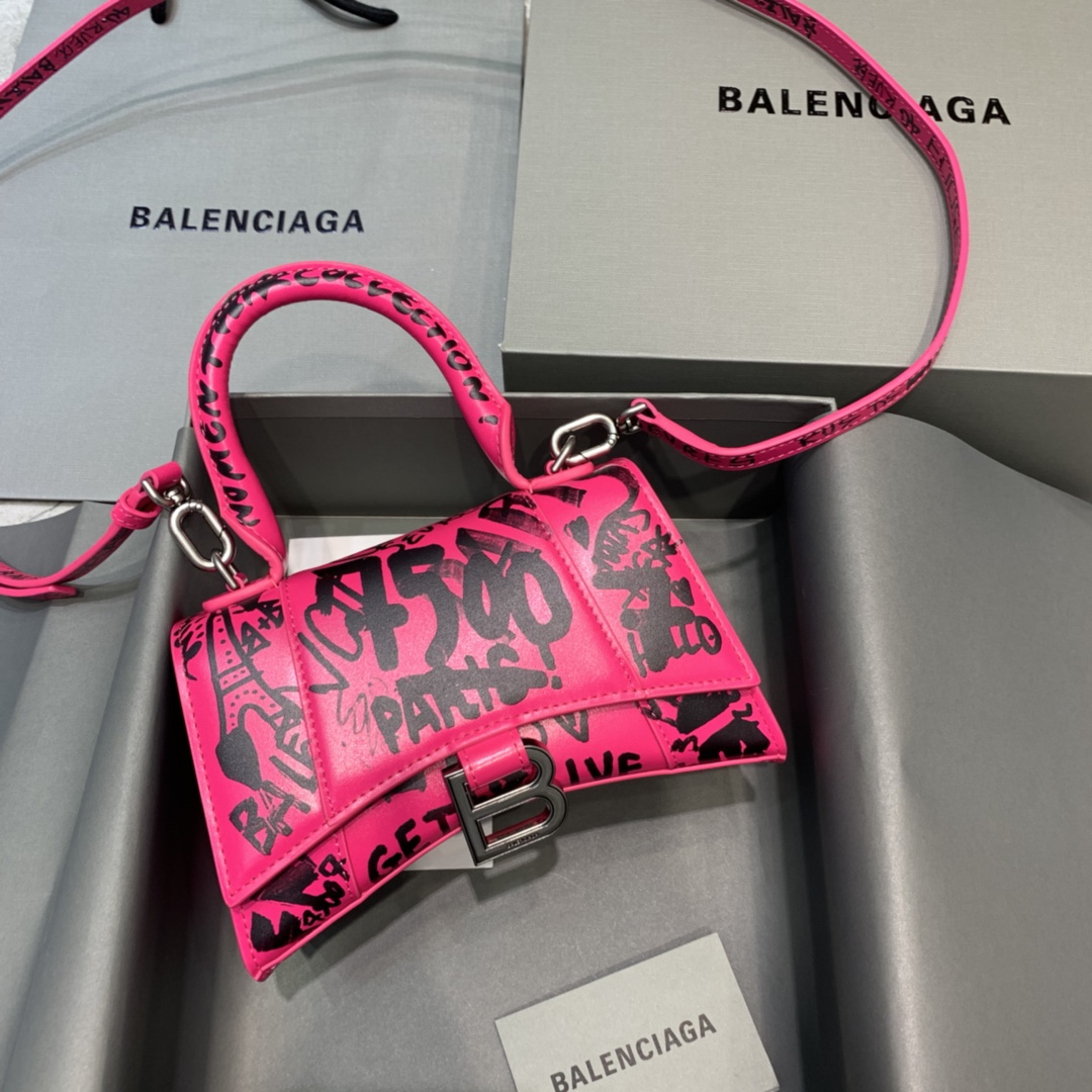 Balenciaga Hourglass XS Handbag Graffiti Shoulder Bag Red